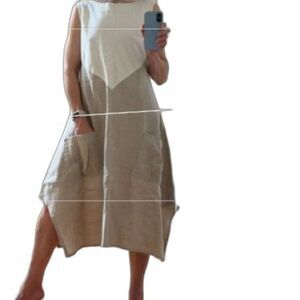 Handmade Lagenlook Colorblock Linen Cotton Dress Pockets Wearable Art Artisan M